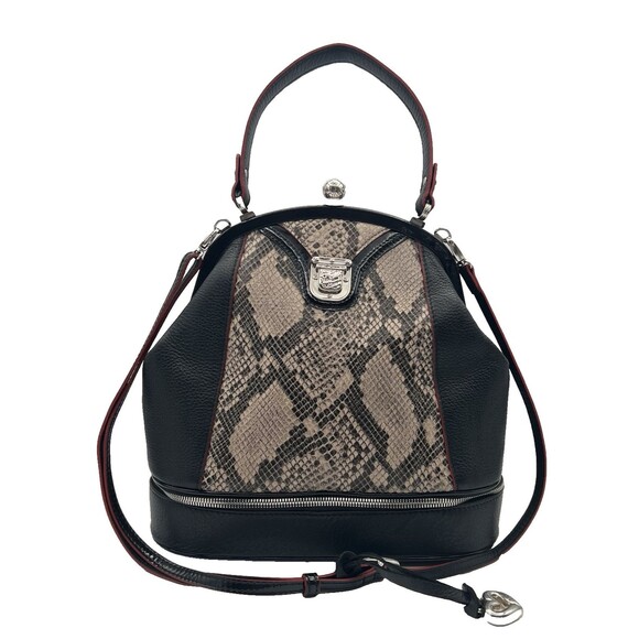 City Block Collection Brighton Black Leather Python Frame Purse Shoulder Strap - Picture 2 of 16